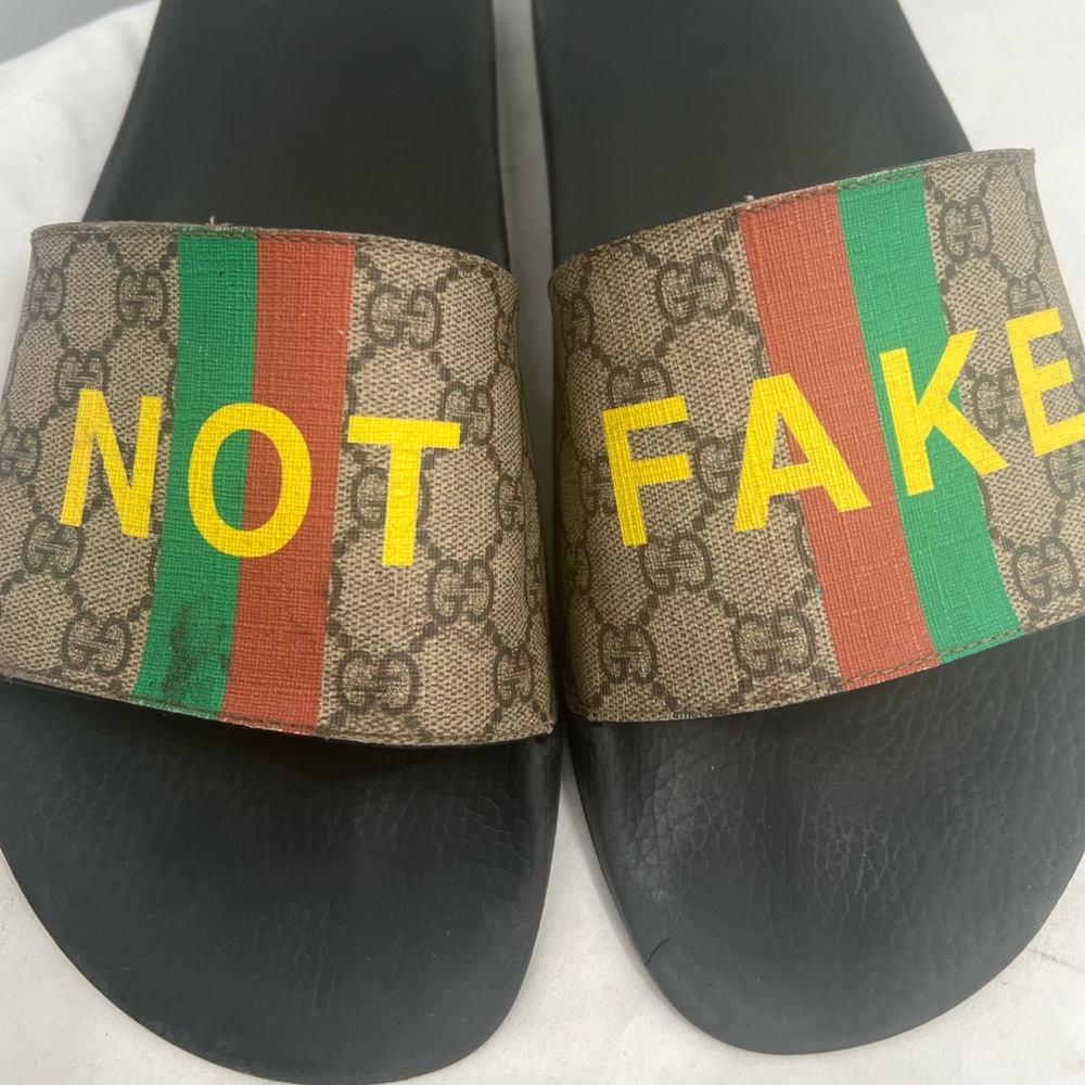 Gucci GG Men's Supreme Slides Fake/Not Graphic Print Slide Sandals Size 14